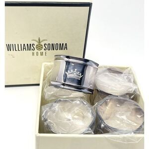 Williams Sonoma Crown Engraved Silver Plate Napkin Rings Hotel Boxed Set Of 4
